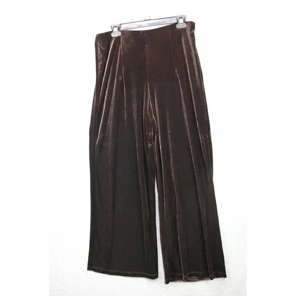 Heidi Daus Women's Brown Velvet Pants-Size Large-Wide Leg-Side Zip - Picture 1 of 7
